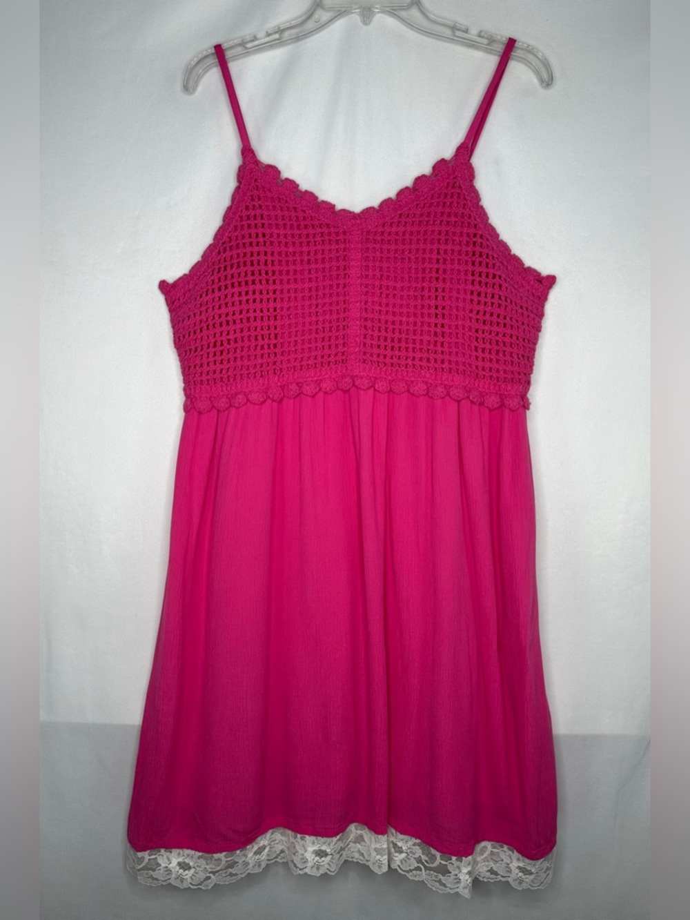 SO NWOT Hot Pink Crocheted Cami Dress Boho Chic Sz‎ XL